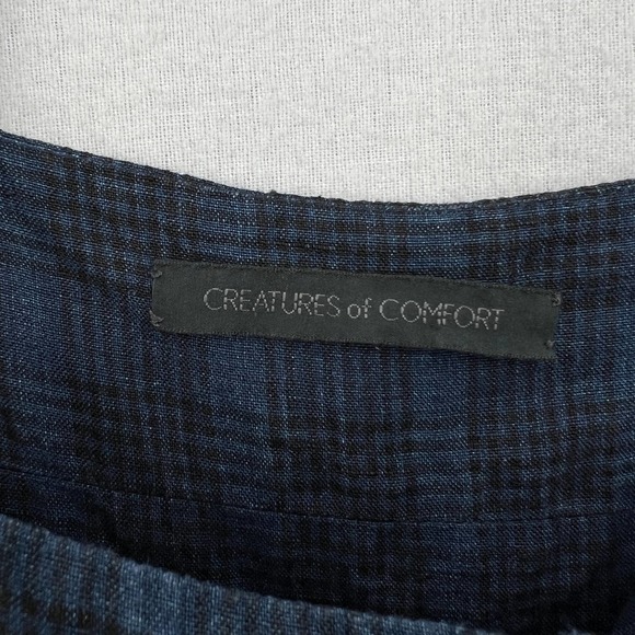 CREATURES OF COMFORT Dress Womens 0 Blue Plaid Linen Button Front Tie Shoulder - Picture 12 of 16